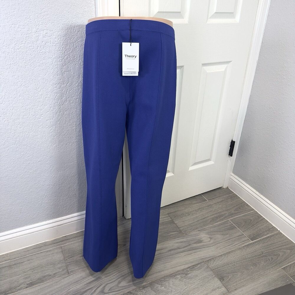 Theory Ankle Cut Flare Pant W Compact Crepe Lupine Blue Pull On L NWT $325 - Picture 4 of 10
